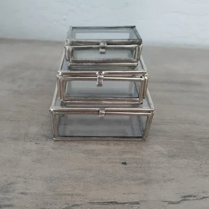 3er Set verschachtelte Glas Mini Schmuck Schmuck Schatten Boxen silberfarben Glas *LESEN - Bild 1 von 12