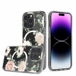 Funda con estampado floral transparente carga magnética transparente + 2 vidrios templados - Imagen 1 de 59