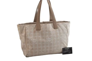 Authentic CHANEL New Travel Line Shoulder Tote Bag Nylon Leather Beige 0623N - Picture 1 of 10