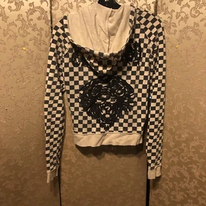 Ed Hardy Y2K Black Beige Checked Tiger Embroidered Hoodie Jacket Size XS - Picture 1 of 13