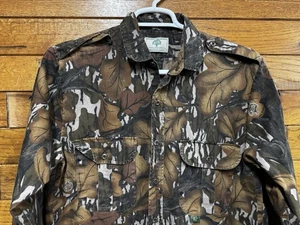 RARE Vtg Mossy Oak Button Up Shirt Fall Foliage Leaf Hunting Camo USA Hunting LG - Picture 1 of 7