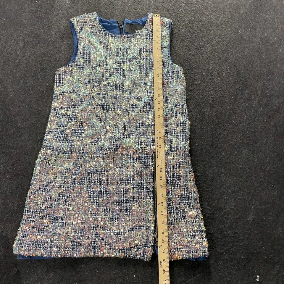 NICOLE MILLER Sequin Tweed Shift Dress Women's Size 12 Blue - Image 1 of 4