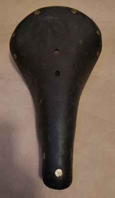 [LL] Vintage Ideale Leather Bicycle Saddle Seat BLACK Steel Rails France Road - Image 1 of 4