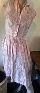 Pink 1940s Vintage House Dress Shirt Waist Gown pink 1930s Pin Up - Foto 1 di 9