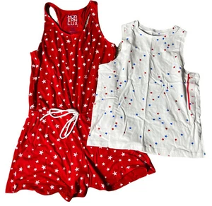 Lot of 2 Juniors Girls Romper Tank Set Size XS Stars Theme Fifth Sun Modern Lux - Picture 1 of 10