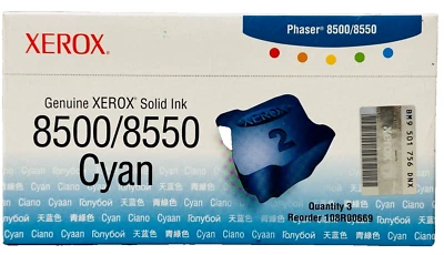 New Genuine Xerox Cyan 8500 8550 Solid 108R00669 Ink Cartridges Box - Image 1 of 2
