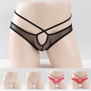 Men's Underwear Briefs Mesh Panties See Through Soft Pouch Solid Color
