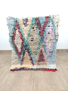 Vintage Moroccan Rug 3x3 Handmade Berber Colorful Boucherouite Geometric Carpet - Picture 1 of 11