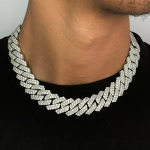 Iced Cuban Link Out Prong VVS Diamond Chain 19mm Necklace 18K White Gold Plat CZ - Picture 1 of 5