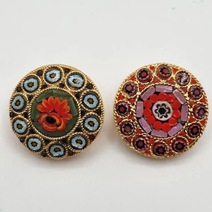 2 Vintage Micro Millefiori Mosaic Brooch - Foto 1 di 9