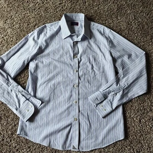 Untuckit Shirt Mens Medium Purple Stripes Slim Fit Long Sleeve Button Up Preppy - Picture 1 of 3