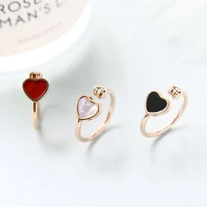 Heart Crystal Rings - Sweet Rose Gold Color Ring Titanium Steel Women Jewelry - Picture 1 of 17