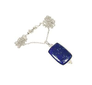 925 Solid Sterling Silver Blue Lapis Lazuli Chain Pendant-19.5 Inch I642