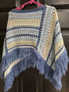 Vintage The Great American Sweater 70s Open Knit Fringe Poncho Shawl  Girls - Picture 1 of 4