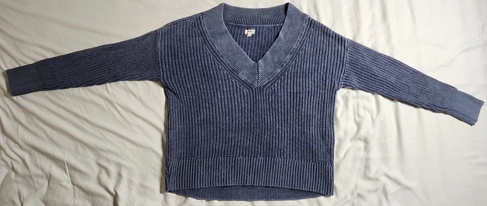 Aerie Women's Blue Sweater Knit Size Small 100% Cotton V Neck Crop Stretch - Image 1 of 4