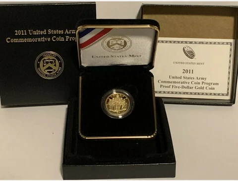 2011-W Proof Army 5$ GOLD Commemorative Coin, Original Packaging and COA Cover