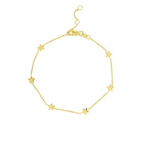 Celestial Star Station Bracelet 14K Solid Gold Adjustable Cable Chain Bracelet - Picture 1 of 6
