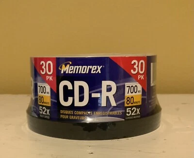 Memorex Music CD-R 52X, 80 Minute, 700MB, Computer 30-Pack Factory Sealed NEW - Image 1 of 2