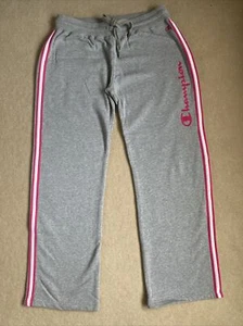 Champion Womens Track Suit Pants Size 16 Grey Embroidered Pink Logo New - Picture 1 of 2