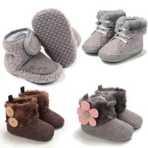 0-18M Baby Newborn Snow Booties Fur Lined Boots Warm Crib Pram Shoes Girl Winter