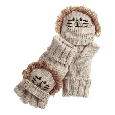 NUEVO NUEVO CON ETIQUETAS World Market LION Guantes Sin Dedos Flip Top Mujer Tejido Tostado Lindo Beige Foto 1 de 4