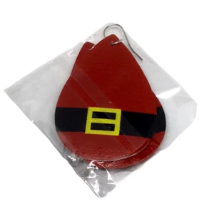 Santa Claus Pierced Earrings Red Suit Black Belt Gold Buckle Faux Leather NEW - Picture 1 of 3