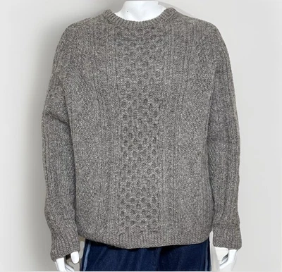 Handmade Fisherman Sweater Mens XL Gray Wool Cable Knit Crew Neck Heavyweight - Image 1 of 4