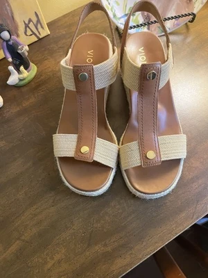 Vionic Espadrille Strappy Orthotic Wedges Size 7 Brown And Beige - Image 1 of 4