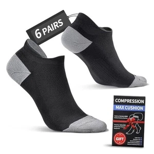 6 Pairs Cushioned Ankle Socks with Heel Tab - Compression Large Black (6 Pairs) - Picture 1 of 7