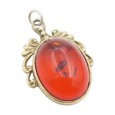 Colgante vintage de plata de ley 925 cabujón ámbar borde floral remolinado PT25293 Foto 1 de 4