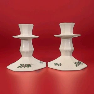 Nikko Classic Collection Holly Berry Christmas Candlestick Holders Pair 3.5" x 3 - Picture 1 of 5