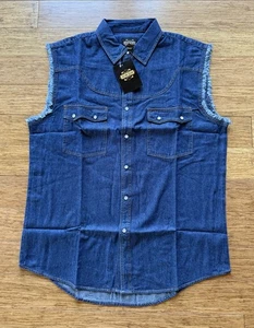 Guide Gear dunkelblau Denim Perlen Druckknopf Hemd ärmellos Herren Größe Large Biker - Bild 1 von 9