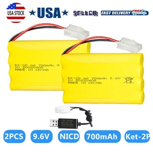 2Pcs 9.6V 700mAh Ni-Cd AA Battery Pack Rechargeable for RC Car Toys KET-2P Plug - Picture 1 of 11