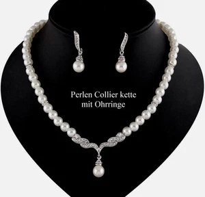 Hochzeit-Schmuck Set,Ketten Set,Damen-Perlen-Collier-Kette & Ohrringe 1 Set Neu - Bild 1 von 1
