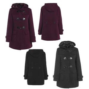 LADIES DUFFLE WOOL COAT WOMENS TRENCH WINTER CASUAL HOODED WARM JACKET OVERCOAT - Picture 1 of 5