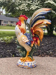 Fitz & Floyd Ricamo Rooster Figurine 21” Farmhouse Inspired Hand Painted Read - Picture 1 of 11