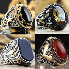 Men Retro Luxurious Black Face Zircon Ring Fashion Jewelry Finger Ring Size7-13-