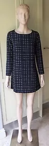 American Apparel Printed Gia Mini Dress Long Sleeve Black Grey Plaid Crepe SizeS - Picture 1 of 3