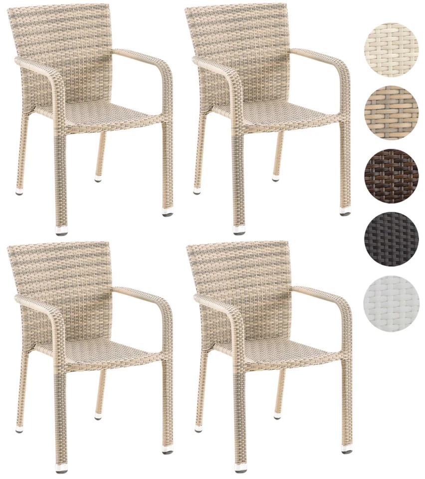 4er Set Stapelstühle Leonie Wetterresistent Stapelbar Gartenstühle Aus Rattan - Bild 1 von 1