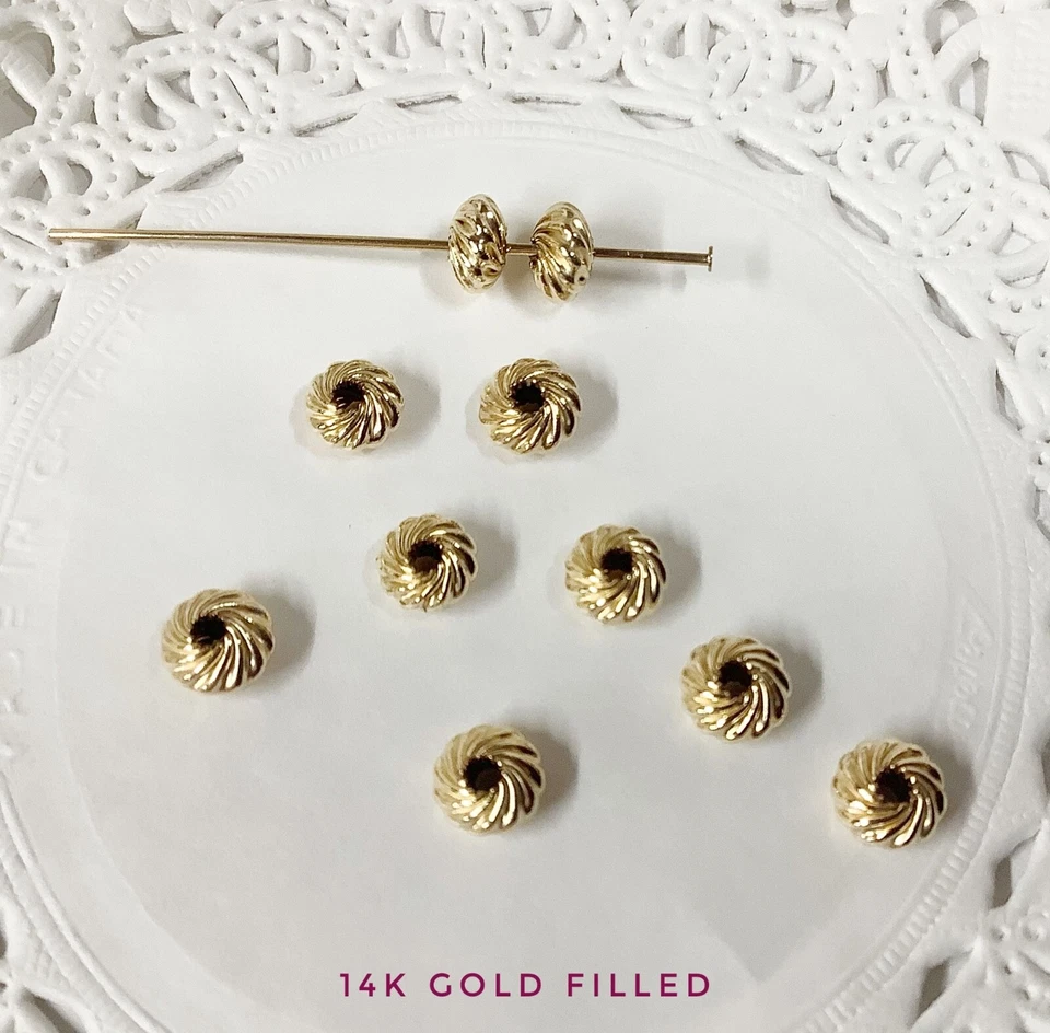 14K золото заполненное - 6 мм гофрированный витой блюдце бисер - 1 шт. упаковка - Изображение 1 из 1