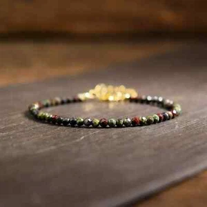 Genuine Natural Dragon Bloodstone Bracelet Green Minimalist Healing Reiki Gift - Picture 1 of 2