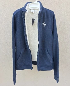 ABERCROMBIE KIDS BOYS JACKET sherpa Size MEDIUM blue navy NEW authentic ZIP - Picture 1 of 5