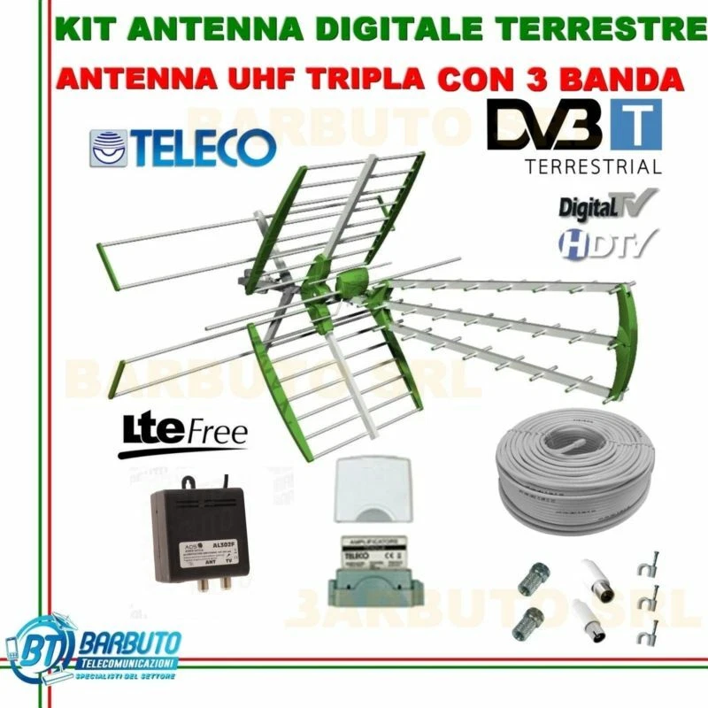 TELECO IMPIANTO ANTENNA TV DIGITALE TERRESTRE COMPLETO DI TUTTO, ANTENNA COMBO 35dB