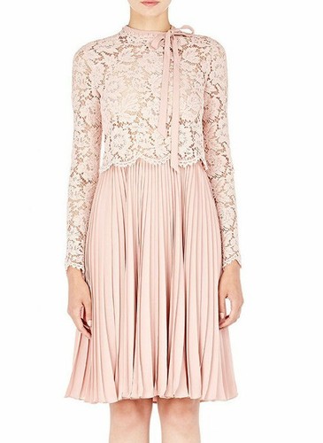 $6390 Nuovo Abito Valentino Pizzo Fluido Pizzo Plissettato ROSA PALLIDO Rosa Nudo 8