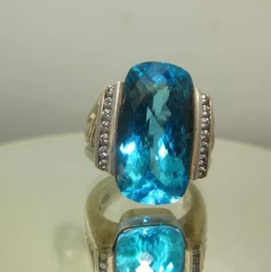 David Yurman Blue Topaz & Diamond Art Deco Ice Ring 22x12mm Size 6 EUC - Picture 1 of 7