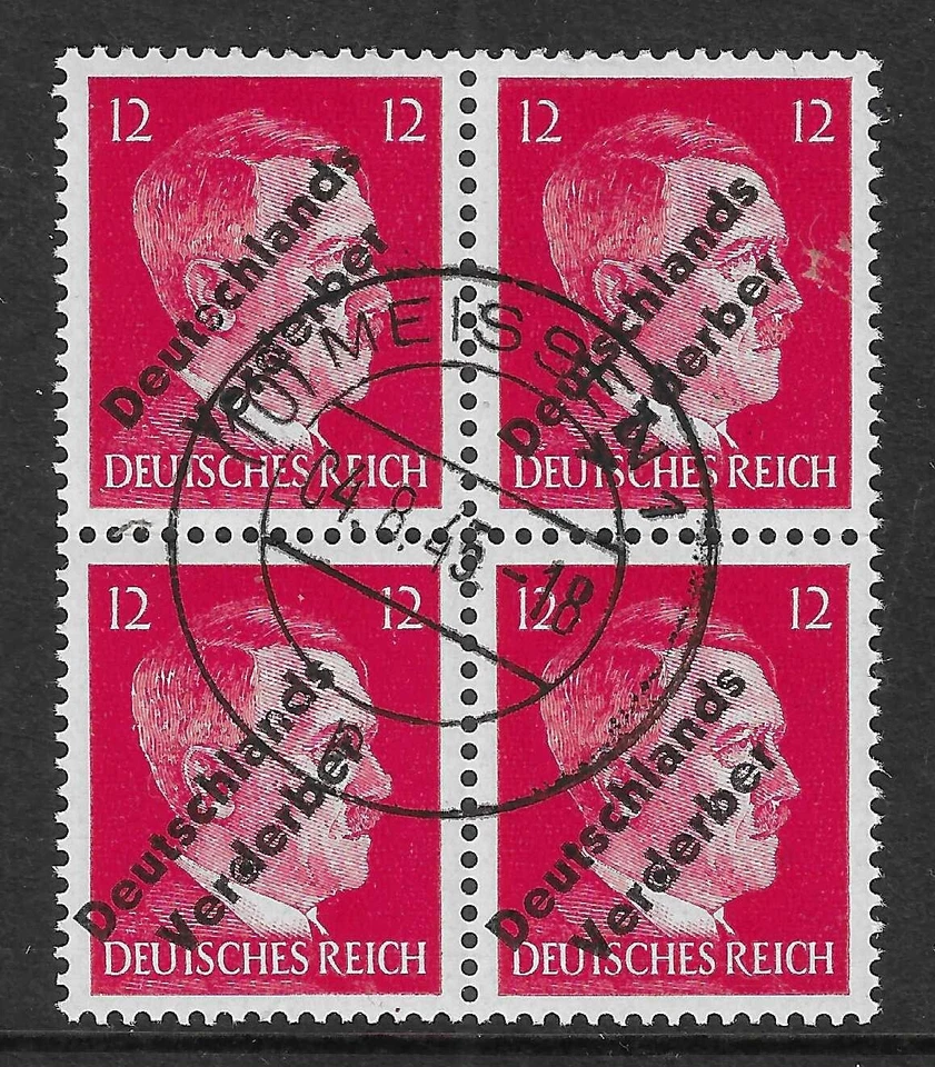 MEIBEN / LOCAL ISSUE - 1945 - HITLER 12PF / OVERPRINT - BLOCK 4V - C.T.O. - Image 1 of 1