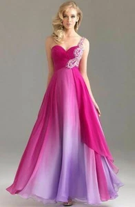 New Night Moves PromCollection Fuchsia 0 One Shoulder Beads Dress Gown 6495 $250 - Picture 1 of 12
