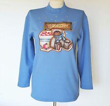Quacker Factory Sweatshirt Top NEW w/ Tags Blue Teddy Bear Super Soft Womens S