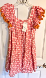 ella GRAY Girls Gauzy Lined Dress Orange Pineapples Butterfly Sleeves Tassels 12 - Picture 1 of 16