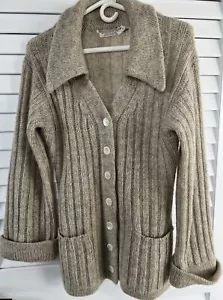 Vintage 100% Pure Shetland Wool Collard V-Neck Cardigan Sweater Spun in Scotland - Picture 1 of 9